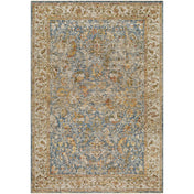 Area Rug, 7 ft 10 in x 10 ft 2 in, Polyester with Blue, Tan and Yellow
