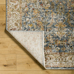 Area Rug, 7 ft 10 in x 10 ft 2 in, Polyester with Blue, Tan and Yellow
