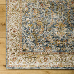 Area Rug, 7 ft 10 in x 10 ft 2 in, Polyester with Blue, Tan and Yellow