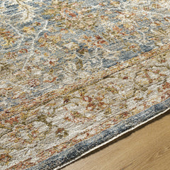 Area Rug, 7 ft 10 in x 10 ft 2 in, Polyester with Blue, Tan and Yellow