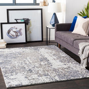 Area Rug, 7 ft 10 in x 10 ft 3 in, Gray Abstract Pattern