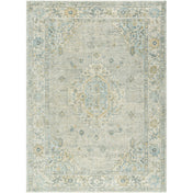 Area Rug, 7 ft 10 in x 10 ft, Blue and Tan Oriental Pattern