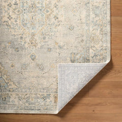 Area Rug, 7 ft 10 in x 10 ft, Blue and Tan Oriental Pattern