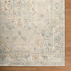 Area Rug, 7 ft 10 in x 10 ft, Blue and Tan Oriental Pattern