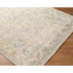 Area Rug, 7 ft 10 in x 10 ft, Blue and Tan Oriental Pattern