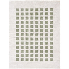 Area Rug, 7 ft 10 in x 10 ft, Cream and Green Polyester with Geometric Pattern