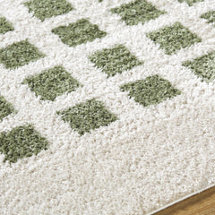 Area Rug, 7 ft 10 in x 10 ft, Cream and Green Polyester with Geometric Pattern