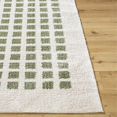 Area Rug, 7 ft 10 in x 10 ft, Cream and Green Polyester with Geometric Pattern
