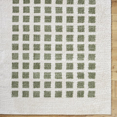 Area Rug, 7 ft 10 in x 10 ft, Cream and Green Polyester with Geometric Pattern