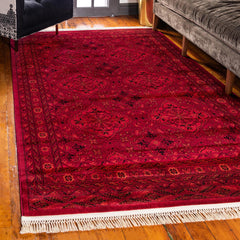 Area Rug, 7 ft 10 in x 10 ft, Red Polypropylene with Jute Backing