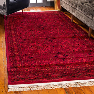 Area Rug, 7 ft 10 in x 10 ft, Red Polypropylene with Jute Backing