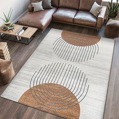 Area Rug, 7 ft 10 in x 10 ft with Cream and Terra Geometric Pattern
