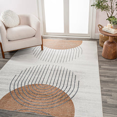 Area Rug, 7 ft 10 in x 10 ft with Cream and Terra Geometric Pattern
