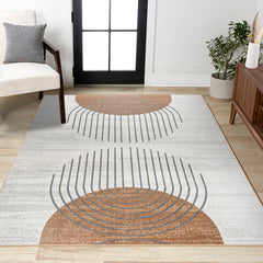 Area Rug, 7 ft 10 in x 10 ft with Cream and Terra Geometric Pattern