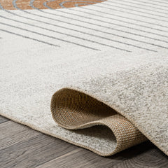 Area Rug, 7 ft 10 in x 10 ft with Cream and Terra Geometric Pattern
