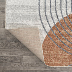 Area Rug, 7 ft 10 in x 10 ft with Cream and Terra Geometric Pattern