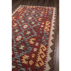 Area Rug, 7 ft 6 in x 9 ft 6 in, Red Wool with Geometric Pattern