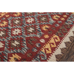 Area Rug, 7 ft 6 in x 9 ft 6 in, Red Wool with Geometric Pattern