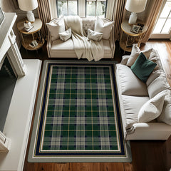 Area Rug, 7 ft 8 in x 10 ft 9 in, Green and Gray Nylon Berber