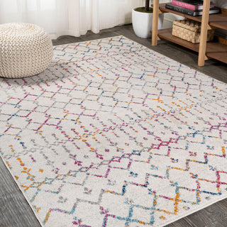 Area Rug, 7 ft 9 in x 10 ft, Ivory/Multi with Trellis Pattern