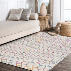 Area Rug, 7 ft 9 in x 10 ft, Ivory/Multi with Trellis Pattern