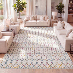 Area Rug, 7 ft 9 in x 10 ft, Ivory/Multi with Trellis Pattern