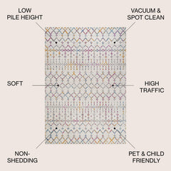 Area Rug, 7 ft 9 in x 10 ft, Ivory/Multi with Trellis Pattern
