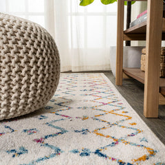 Area Rug, 7 ft 9 in x 10 ft, Ivory/Multi with Trellis Pattern