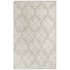 Area Rug, 7 ft 9 in x 9 ft 9 in, Ivory and Brown Wool with Geometric Pattern