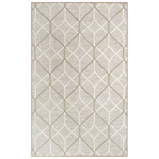 Area Rug, 7 ft 9 in x 9 ft 9 in, Ivory and Brown Wool with Geometric Pattern