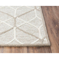 Area Rug, 7 ft 9 in x 9 ft 9 in, Ivory and Brown Wool with Geometric Pattern