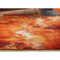 Area Rug, 7 ft 9 in x 9 ft 9 in with Orange Abstract Design