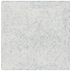 Area Rug, 7 Ft Square, Hand-Woven Wool in Blue/Gray