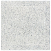 Area Rug, 7 Ft Square, Hand-Woven Wool in Blue/Gray