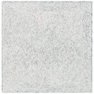 Area Rug, 7 Ft Square, Hand-Woven Wool in Blue/Gray