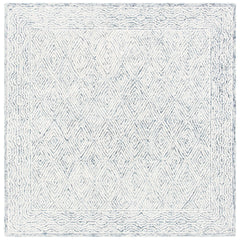 Area Rug, 7 Ft Square, Hand-Woven Wool in Blue/Gray