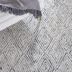 Area Rug, 7 Ft Square, Hand-Woven Wool in Blue/Gray