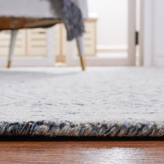 Area Rug, 7 Ft Square, Hand-Woven Wool in Blue/Gray