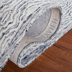 Area Rug, 7 Ft Square, Hand-Woven Wool in Blue/Gray