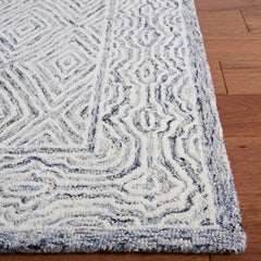 Area Rug, 7 Ft Square, Hand-Woven Wool in Blue/Gray