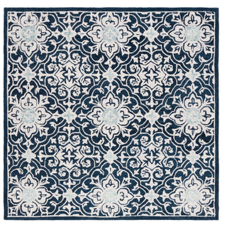 Area Rug, 7 Ft Square, Navy Wool with Damask Pattern