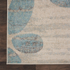 Area Rug, 7 ft x 10 ft, Floral Pattern in Ivory and Light Blue