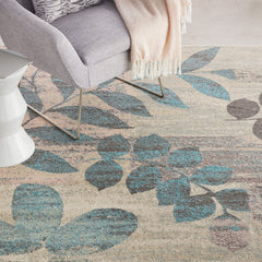 Area Rug, 7 ft x 10 ft, Floral Pattern in Ivory and Light Blue