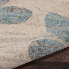 Area Rug, 7 ft x 10 ft, Floral Pattern in Ivory and Light Blue