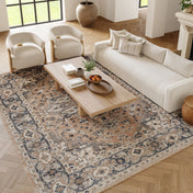 Area Rug, 8'10" x 11'10", Beige/Gray with Oriental Medallion Design