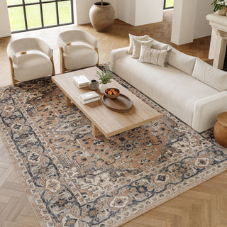 Area Rug, 8'10" x 11'10", Beige/Gray with Oriental Medallion Design