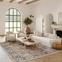 Area Rug, 8'10" x 11'10", Beige/Gray with Oriental Medallion Design