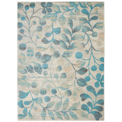 Area Rug, 8'10" x 11'10" in Ivory White/Turquoise Blue