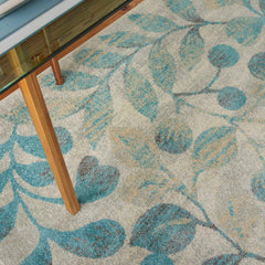 Area Rug, 8'10" x 11'10" in Ivory White/Turquoise Blue