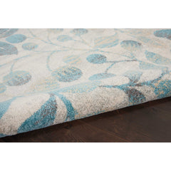Area Rug, 8'10" x 11'10" in Ivory White/Turquoise Blue